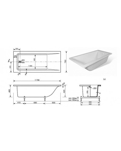 Ванна из искусственного камня Эстет Дельта 170х75 ФР-00001681 без гидромассажа