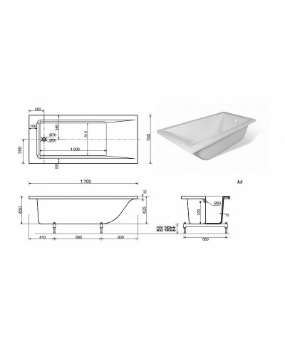 Ванна из искусственного камня Эстет Дельта 170х70 ФР-00000651 без гидромассажа