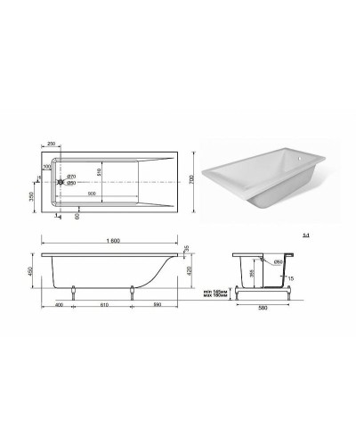 Ванна из искусственного камня Эстет Дельта 160х70 ФР-00001221 без гидромассажа