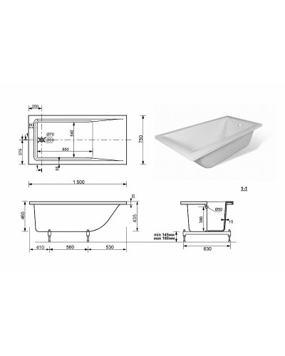 Ванна из искусственного камня Эстет Дельта 150х75 ФР-00000639 без гидромассажа