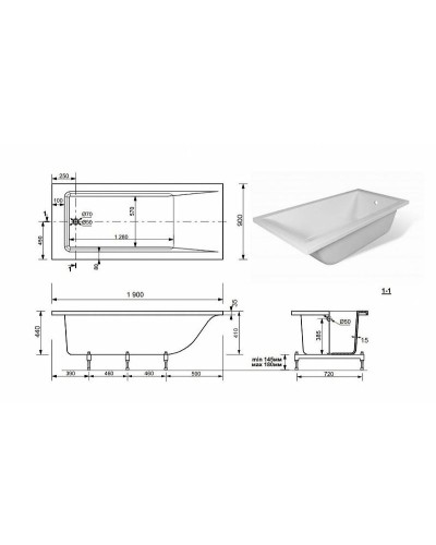 Ванна из искусственного камня Эстет Дельта 190х90 ФР-00001684 без гидромассажа