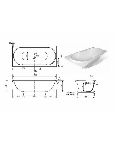 Ванна из искусственного камня Эстет Астра 170х80 ФР-00000620 без гидромассажа