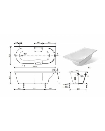 Ванна из искусственного камня Эстет Камелия 180х75 ФР-00001032 без гидромассажа