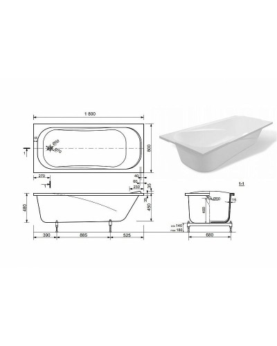 Ванна из искусственного камня Эстет Альфа 180х80 ФР-00001311 без гидромассажа