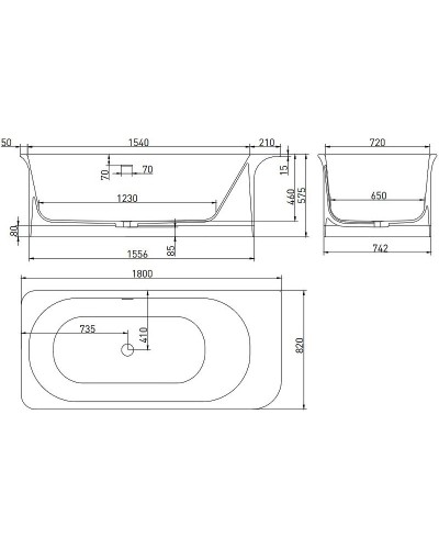Ванна из литьевого мрамора 180x82 см Salini S-Stone Ninfea 102721M