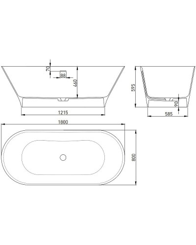 Ванна из литьевого мрамора 180,7x81,5 см Salini S-Stone Mona, покраска по RAL полностью 102921MRF
