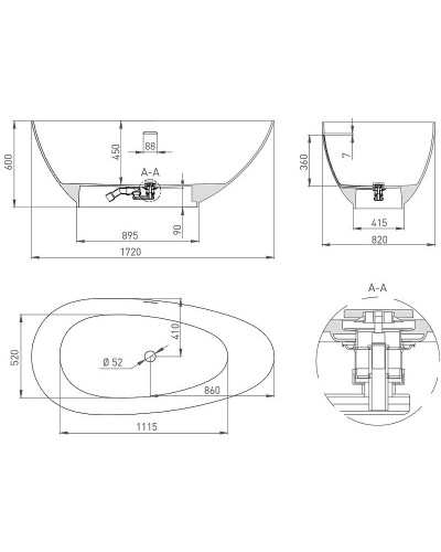 Ванна из литьевого мрамора 172x82,5 см Salini S-Stone Paola 101512SM