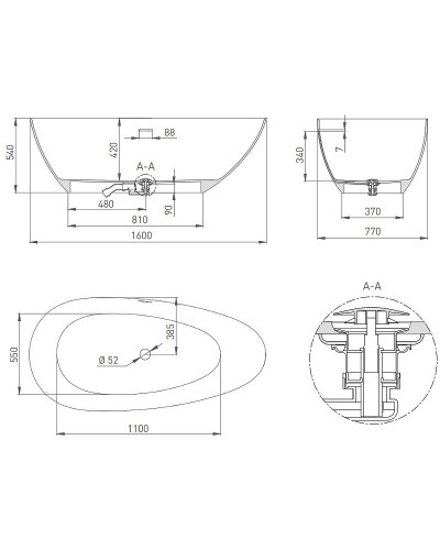 Ванна из литьевого мрамора 160x77 см Salini S-Stone Paola IN 101611SM