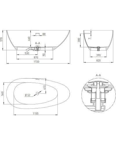 Ванна из литьевого мрамора 172x82 см Salini S-Stone Paola IN 101612SM