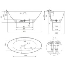 Ванна из литьевого мрамора 178x85,5 см Salini S-Stone Diva, покраска по RAL полностью 102221MRF
