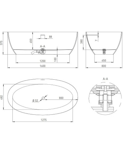 Ванна из литьевого мрамора 160x80 см Salini S-Stone Alda 101923M