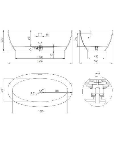 Ванна из литьевого мрамора 160x70 см Salini S-Stone Alda 101924M