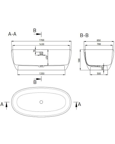 Ванна из литьевого мрамора 169x87 см Salini S-Stone Luce, покраска по RAL полностью 100121MRF