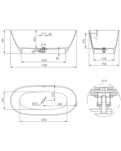 Ванна из литьевого мрамора 164,5x75,5 см Salini S-Stone Sofia, покраска по RAL полностью 102521MRF