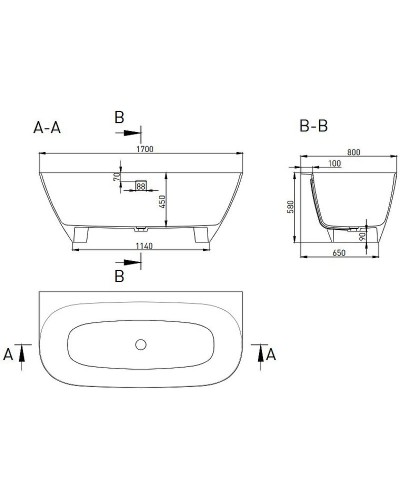 Ванна из литьевого мрамора 170x80 см Salini S-Stone Sofia Wall, покраска по RAL полностью 102522MRF