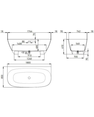 Ванна из литьевого мрамора 180x85 см Salini S-Stone Sofia Wall, покраска по RAL полностью 102523MRF