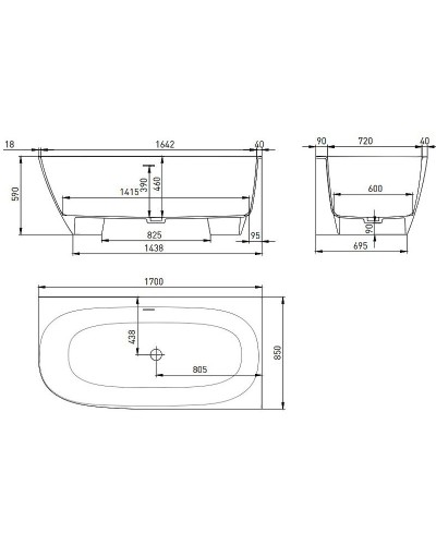 Ванна из литьевого мрамора 170x85 см Salini S-Stone Sofia Corner R 102524M