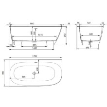 Ванна из литьевого мрамора 170x85 см Salini S-Stone Sofia Corner L 102525M