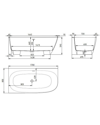Ванна из литьевого мрамора 170x85 см Salini S-Stone Sofia Corner L 102525M