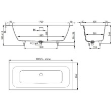 Ванна из литьевого мрамора 191,1x80,5 см Salini S-Stone Orlanda Axis Kit 103321M