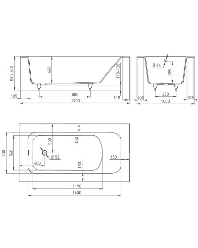 Ванна из литьевого мрамора 189x99 см Salini S-Stone Orlanda Plus 102024M