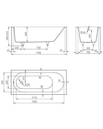 Ванна из литьевого мрамора 170x75 см Salini S-Stone Ornella 102321M