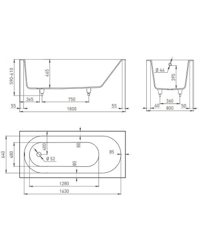 Ванна из литьевого мрамора 180x80 см Salini S-Stone Ornella 102322M