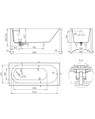 Ванна из литьевого мрамора 180x80 см Salini S-Stone Ornella Kit 102422M
