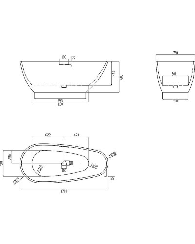 Ванна из искусственного камня Abber Dortmund 170x75 AM9911 Белая без гидромассажа