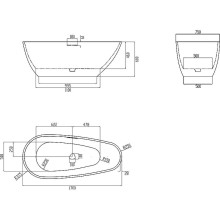 Ванна из искусственного камня Abber Dortmund 170x75 AM9911B Черная без гидромассажа