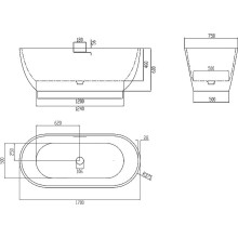 Ванна из искусственного камня Abber Frankfurt 170x75 AM9941G Серая без гидромассажа