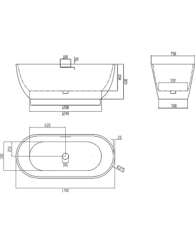 Ванна из искусственного камня Abber Frankfurt 170x75 AM9941G Серая без гидромассажа