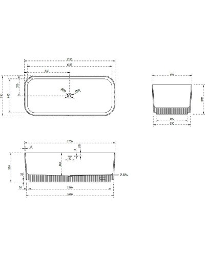 Ванна из искусственного камня Abber Stein 170x75 AS9663Violett Фиолетовая без гидромассажа