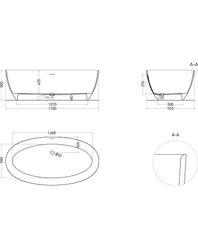 Ванна из литьевого мрамора 178x92 см Salini S-Sense Alda 101911G
