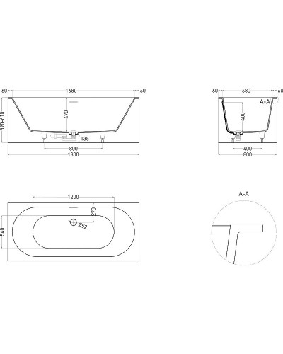 Ванна из литьевого мрамора 180x80 см Salini S-Sense Ornella Axis Kit 103511G