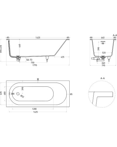 Ванна из литьевого мрамора 180x80 см Salini S-Sense Ornella Kit 102412M