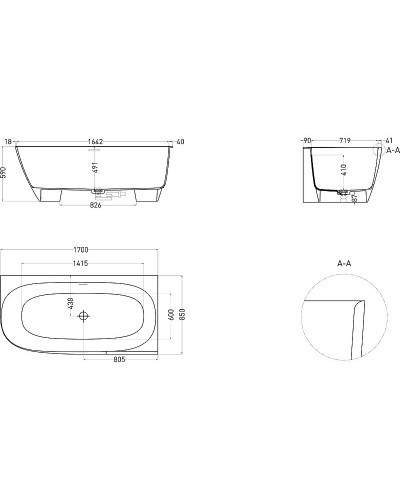 Ванна из литьевого мрамора 170x85 см Salini S-Sense Sofia Corner R 102514G