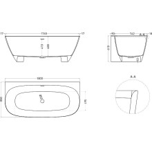 Ванна из литьевого мрамора 180x85 см Salini S-Sense Sofia Wall 102513G