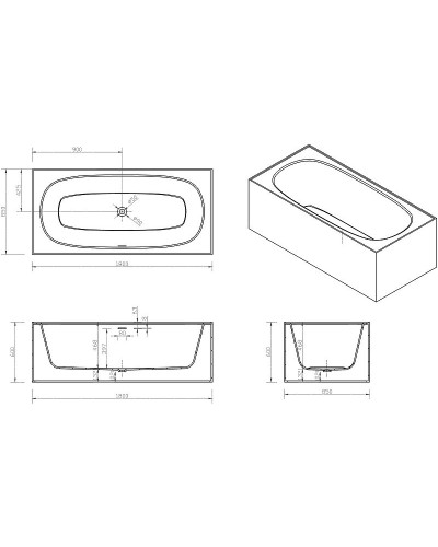 Ванна из искусственного камня Abber Blitz 180x85 AS9501GB Белый мрамор без гидромассажа
