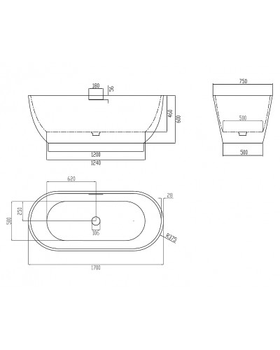 Ванна из искусственного камня Abber Frankfurt 170x75 AM9941MLG Светло-серая матовая без гидромассажа