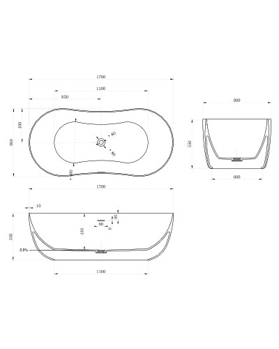 Ванна из искусственного камня Abber Stein 170x80 AS9604 без гидромассажа