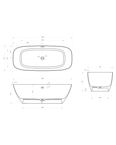 Ванна из искусственного камня Abber Stein 170x72 AS9612-1.7 без гидромассажа