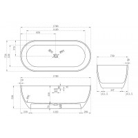 Ванна из искусственного камня Abber Stein 170x75 AS9613-1.7 без гидромассажа