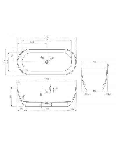 Ванна из искусственного камня Abber Stein 170x75 AS9613-1.7 без гидромассажа