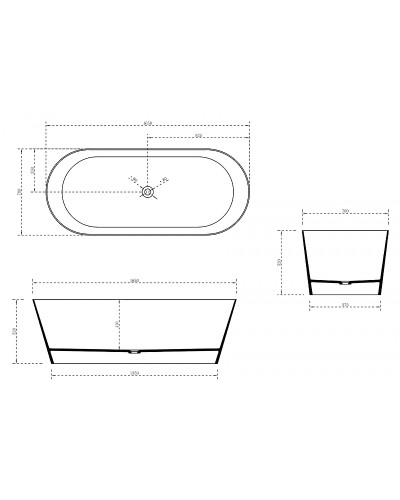 Ванна из искусственного камня Abber Stein 165x70 AS9622 без гидромассажа