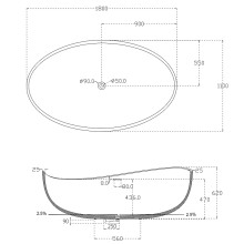 Ванна из искусственного камня Abber Stein 180x110 AS9639 без гидромассажа