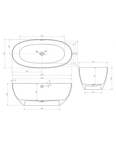Ванна из искусственного камня Abber Stein 150x72 AS9624-1.5 без гидромассажа