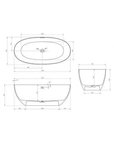 Ванна из искусственного камня Abber Stein 170x75 AS9624-1.7 без гидромассажа
