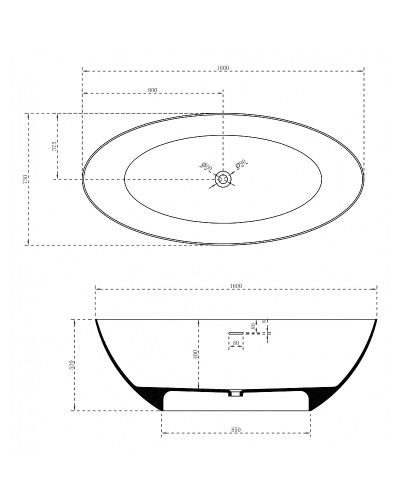 Ванна из искусственного камня Abber Stein 160x75 AS9625-1.6 без гидромассажа