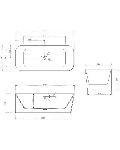 Ванна из искусственного камня Abber Stein 170x75 AS9621-1.7 L без гидромассажа